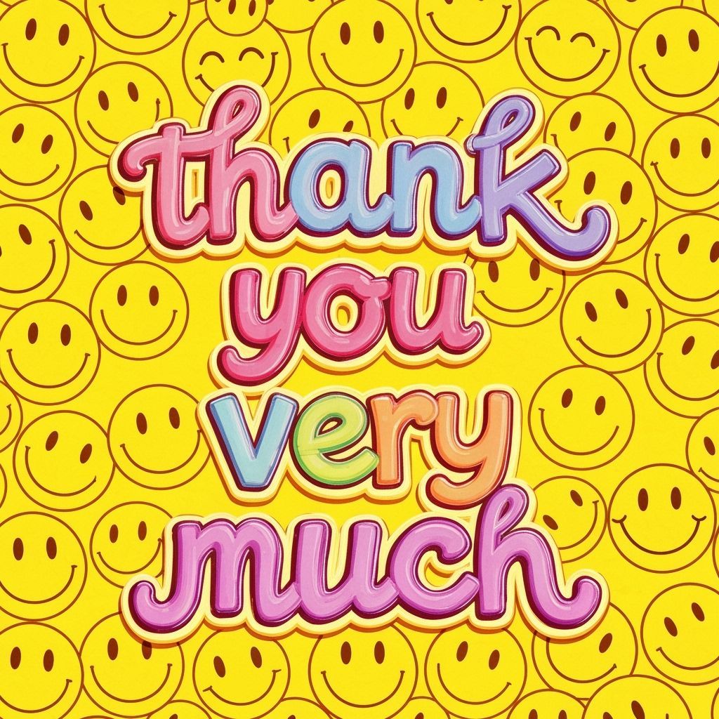 Whimsical "Thank You Very Much" with Smiling Faces