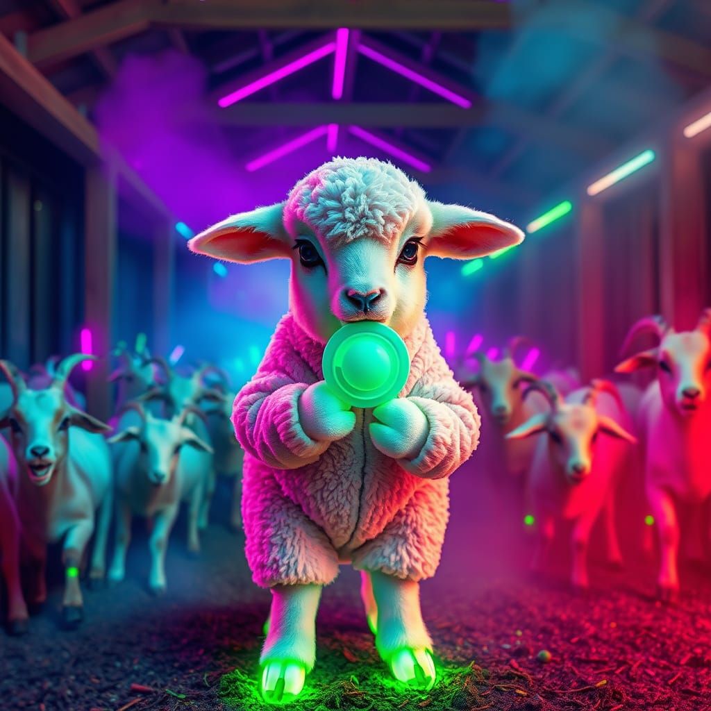 Cyberpunk Lamb Rave in Abandoned Barn