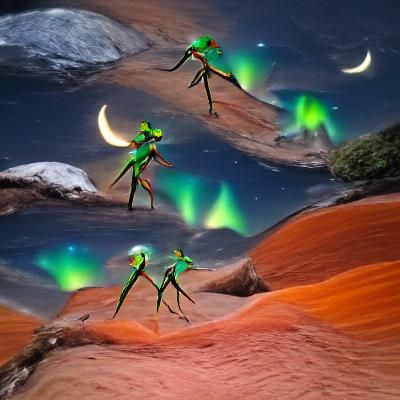 Martian Elves Dancing Under Aurora Borealis