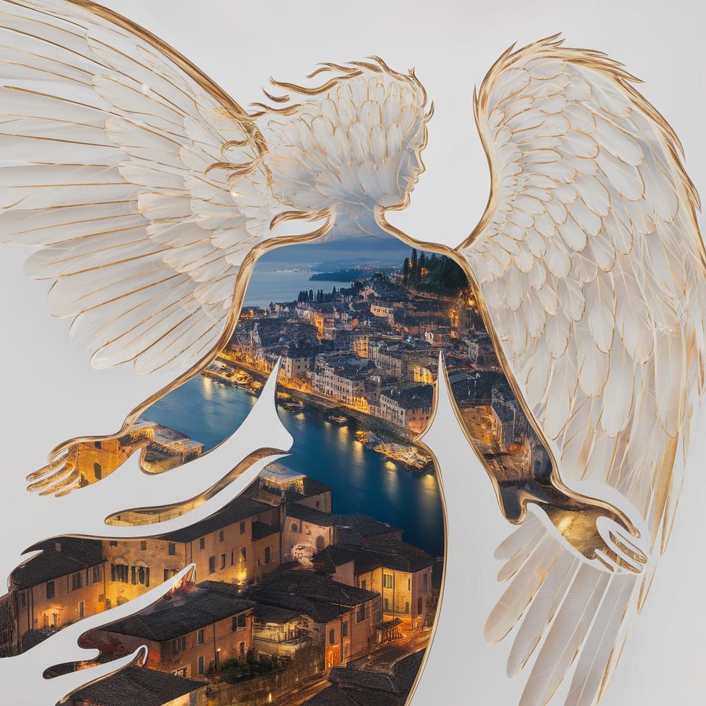 Golden Archangel Safeguards Serene Italian Cityscape