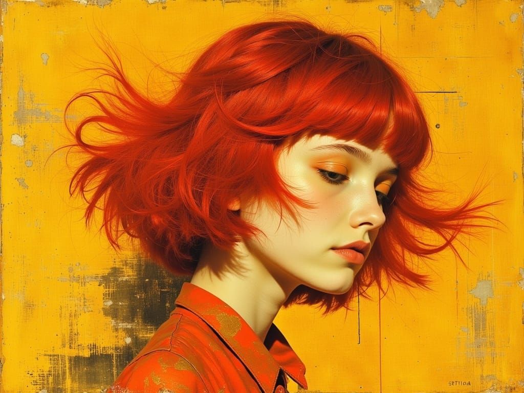 Egon Schiele Style Portrait in Red and Amber