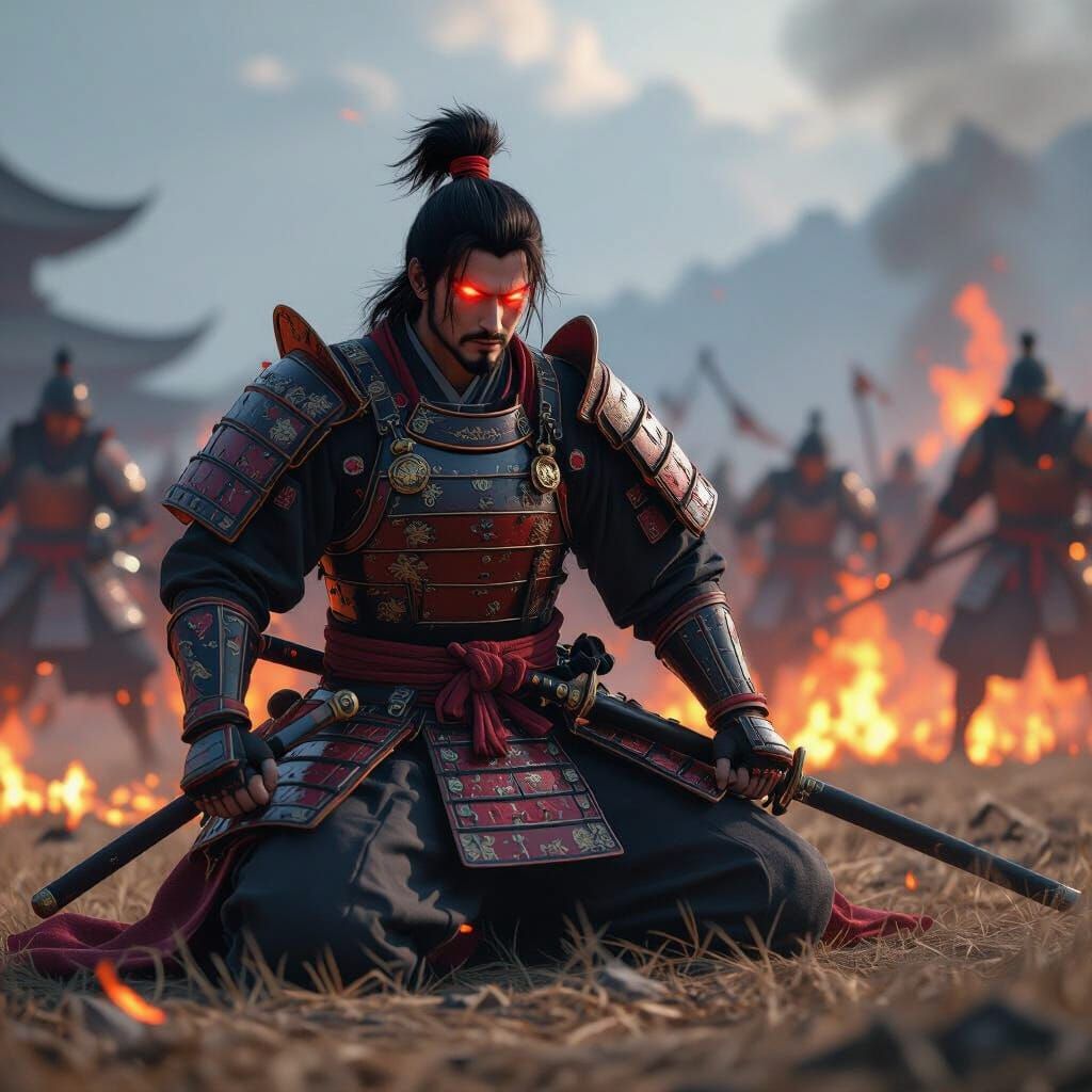 Yukimura Sanada in Fiery Battlefield, Digital Render