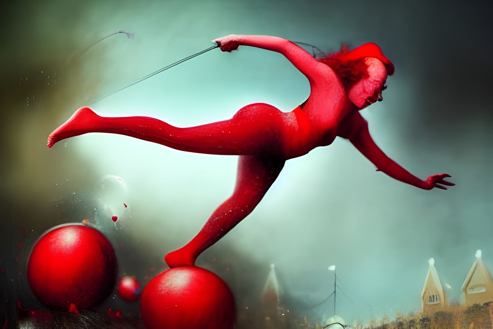 Red Smurfette Acrobatics in Surrealist Style