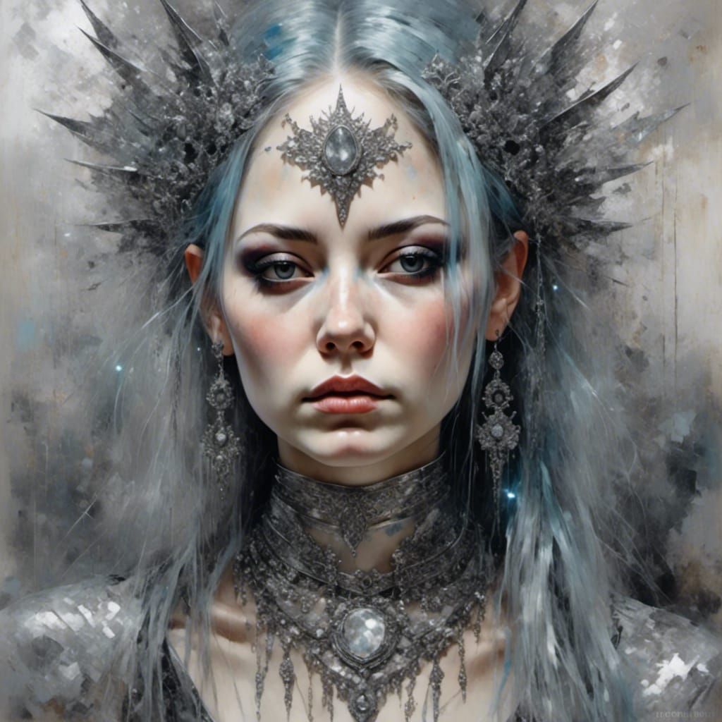 Moody Silver Portrait in Watercolor Style