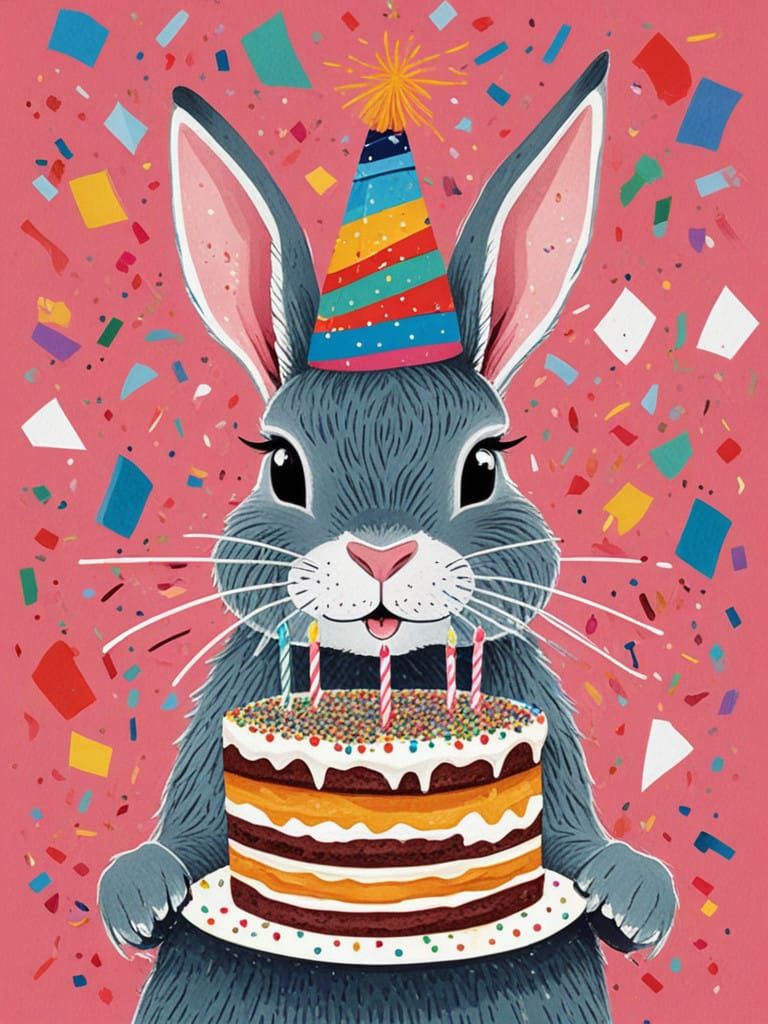 Joyful Rabbit Emerges from Whimsical Birthday Cake