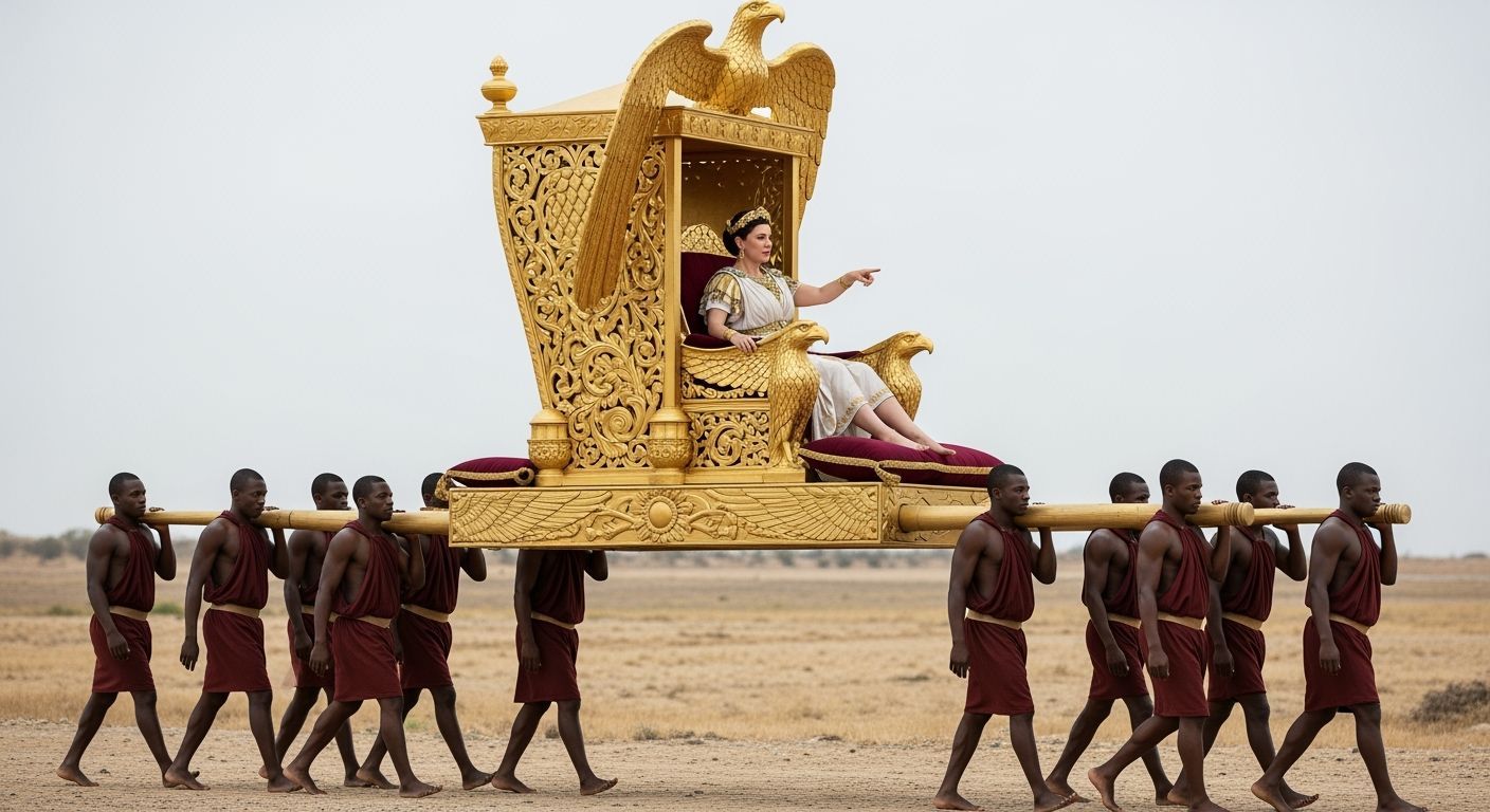 Roman Empress on Gold Sedan Throne, Professional Photography