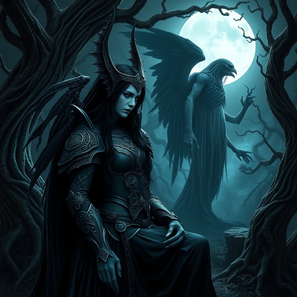 Morrigan and Banshee in Celtic Grove, Art Nouveau Style