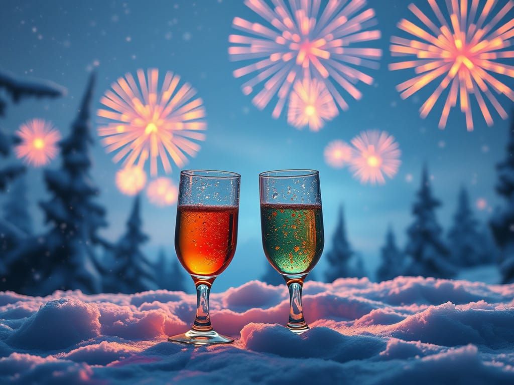 Designs for 2025 New Year's Celebration with Fiery Fireworks...