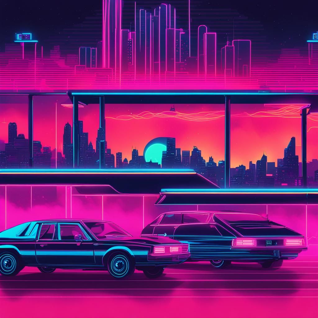 Bluey in Synthwave Neon Retro Style
