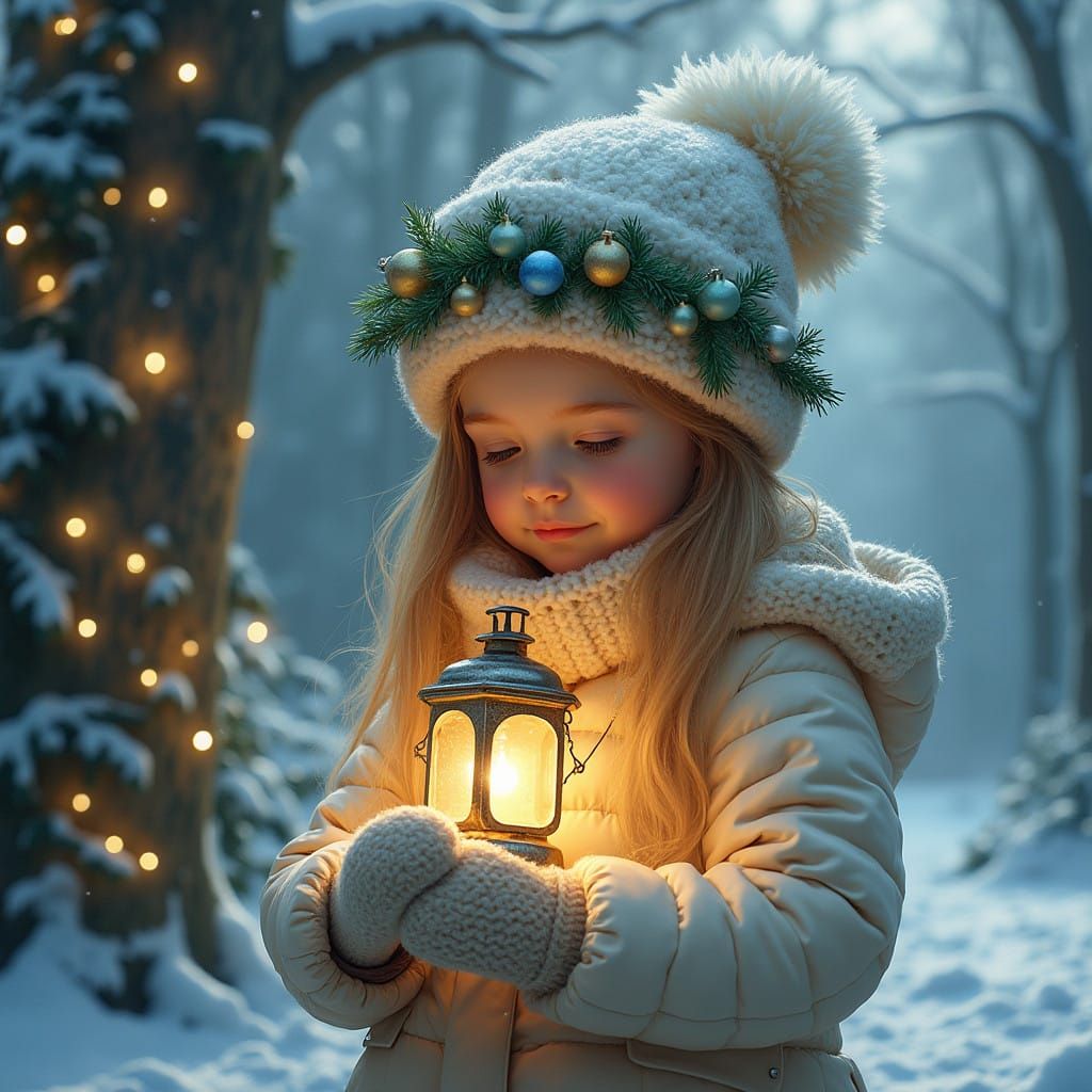 Whimsical Winter Wonderland Girl in Festive Forest