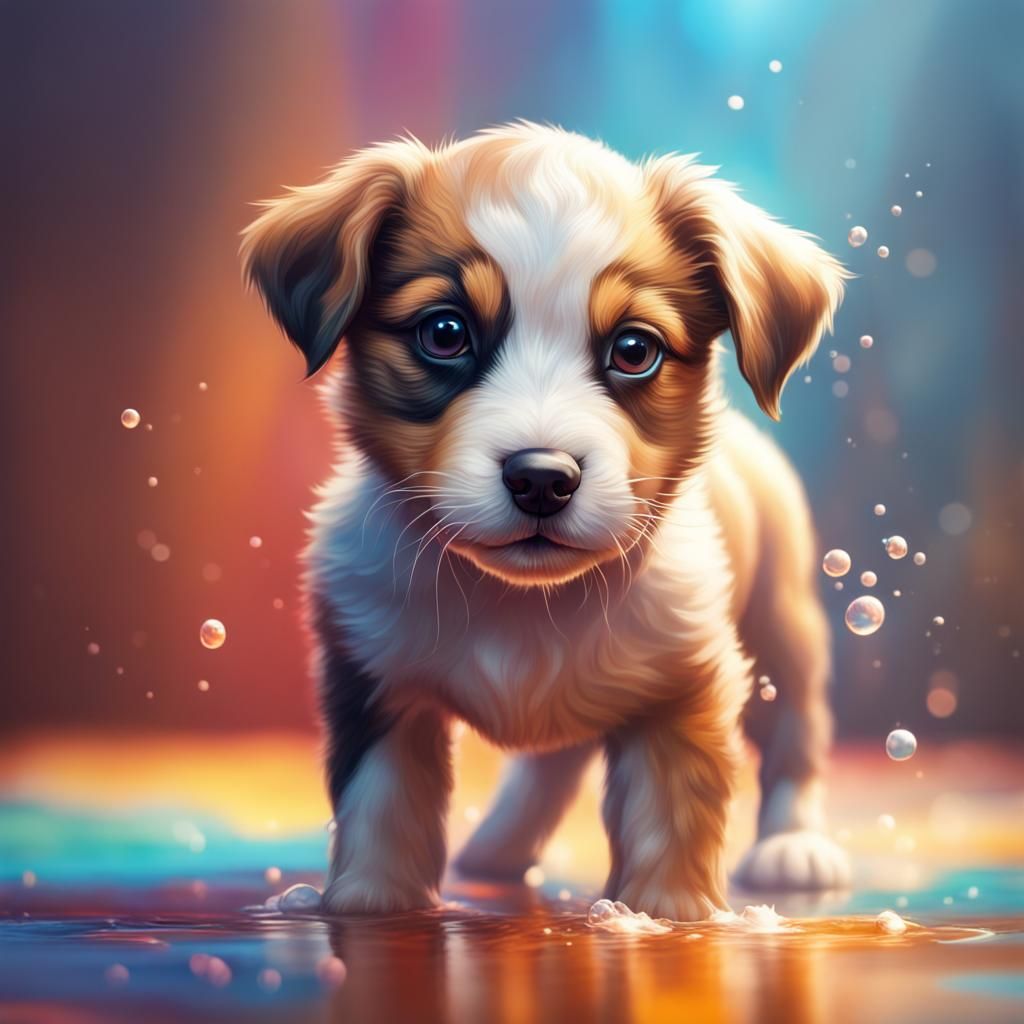 Hyperrealistic Puppy Portrait in Splash Art Style