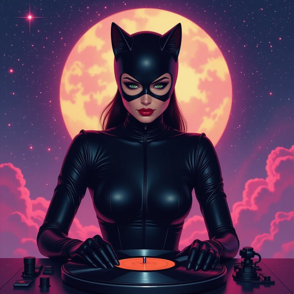 Catwoman's Afrofuturist Vinyl Dream in Klimt Style