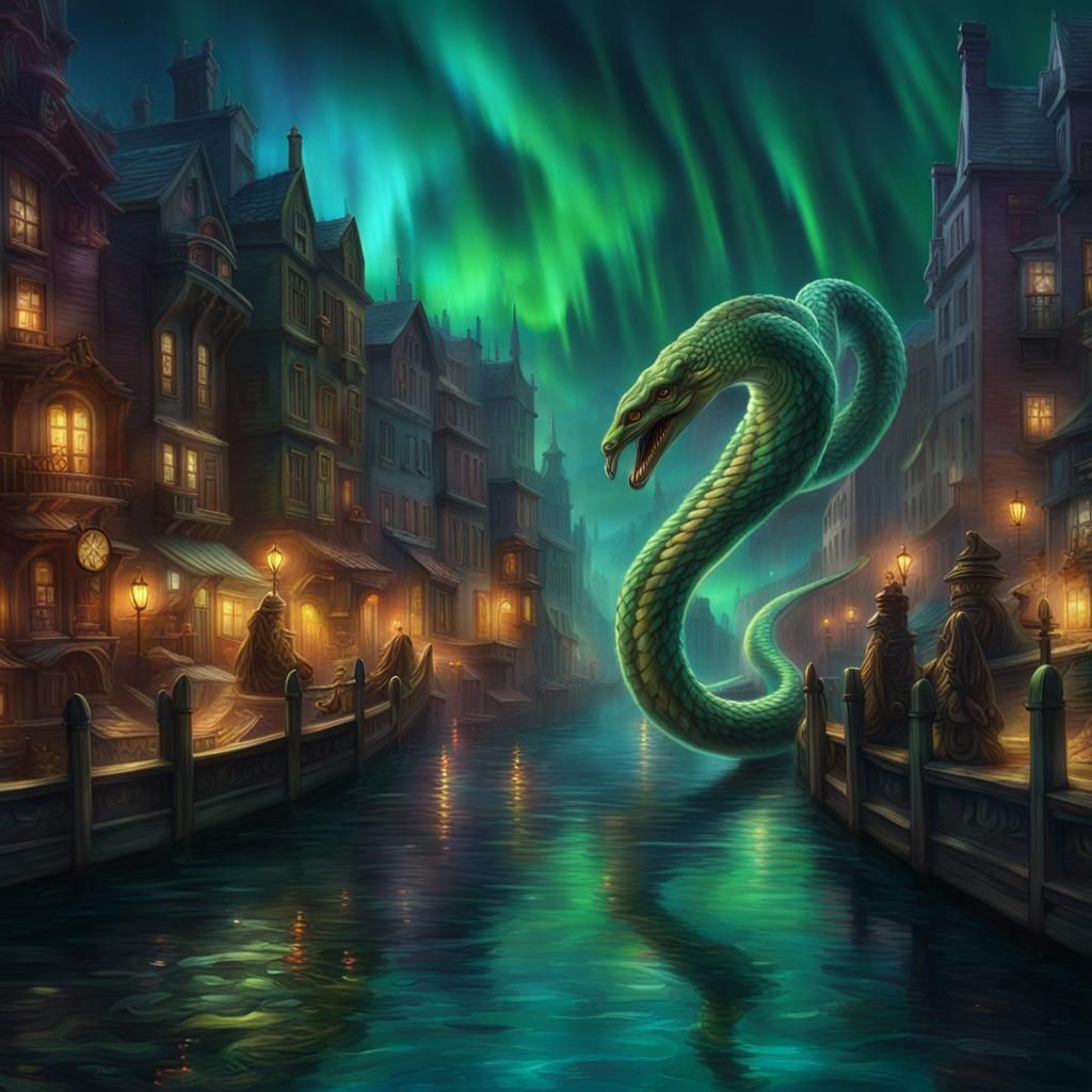 Iridescent Aurora Serpents in Fantasy Concept Art