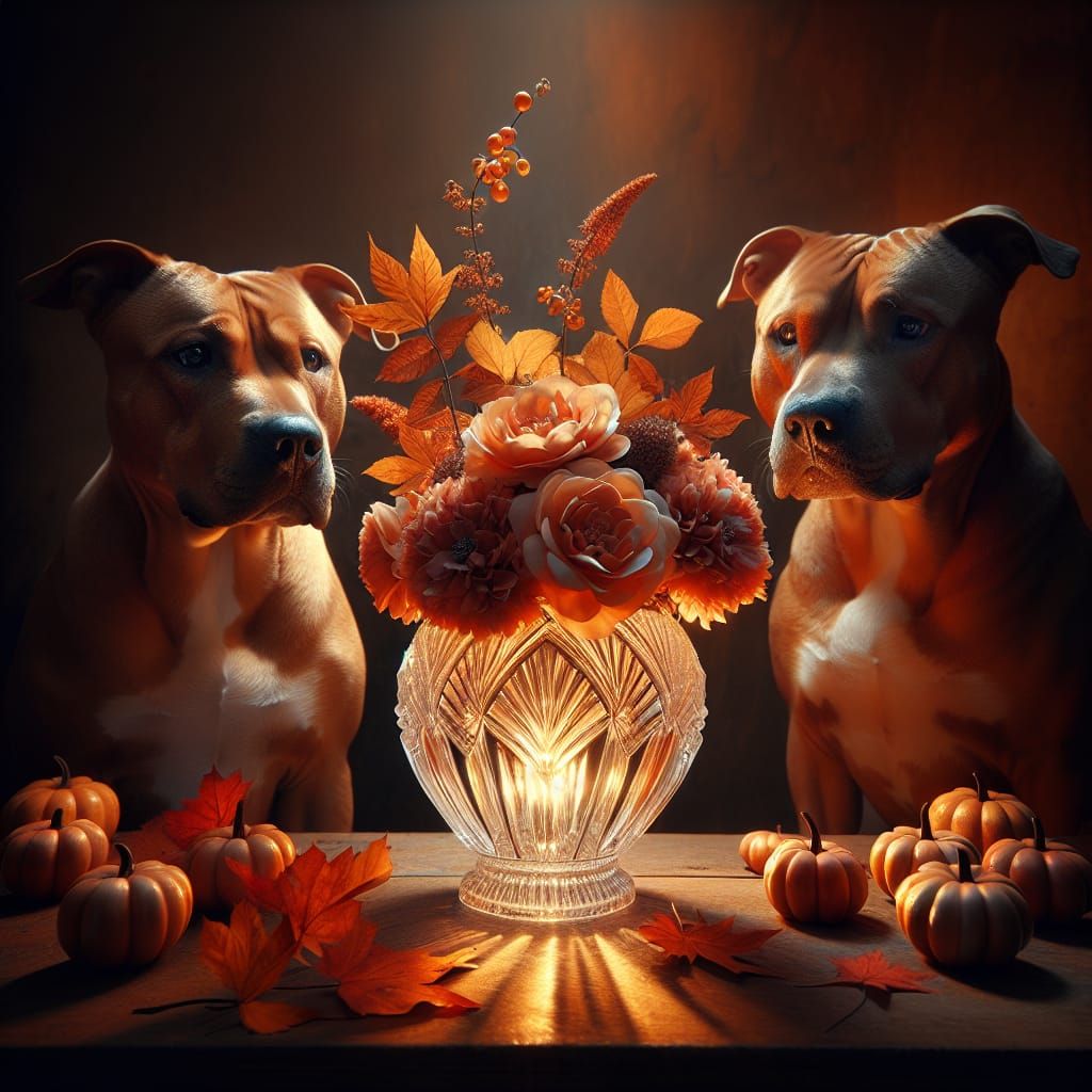 Art Deco Crystal Vase with Pit Bulls