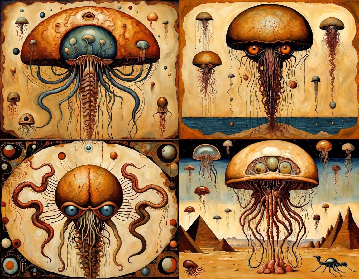 Surreal Mythical Jellyfish Brain in Oil Painting Style