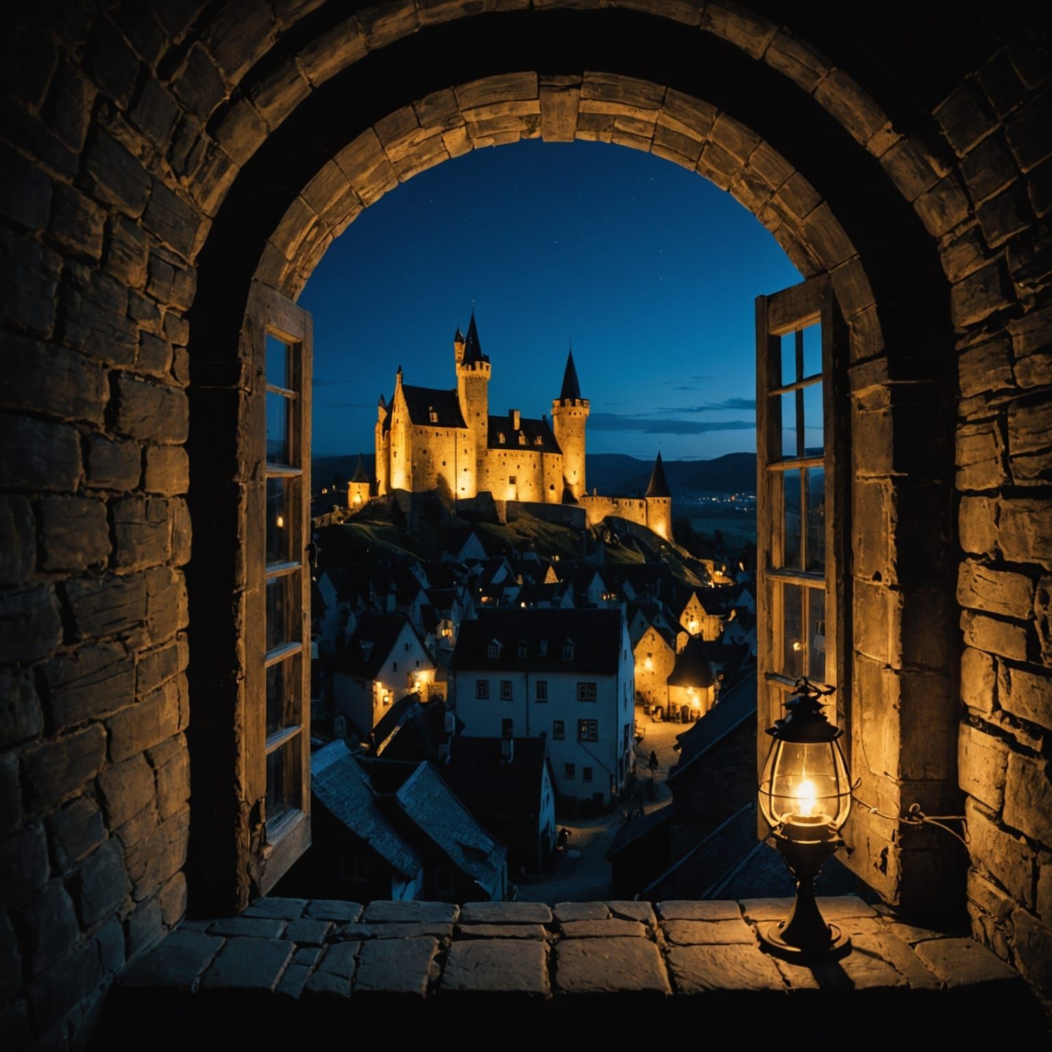 Medieval Village Illuminated by Candlelight