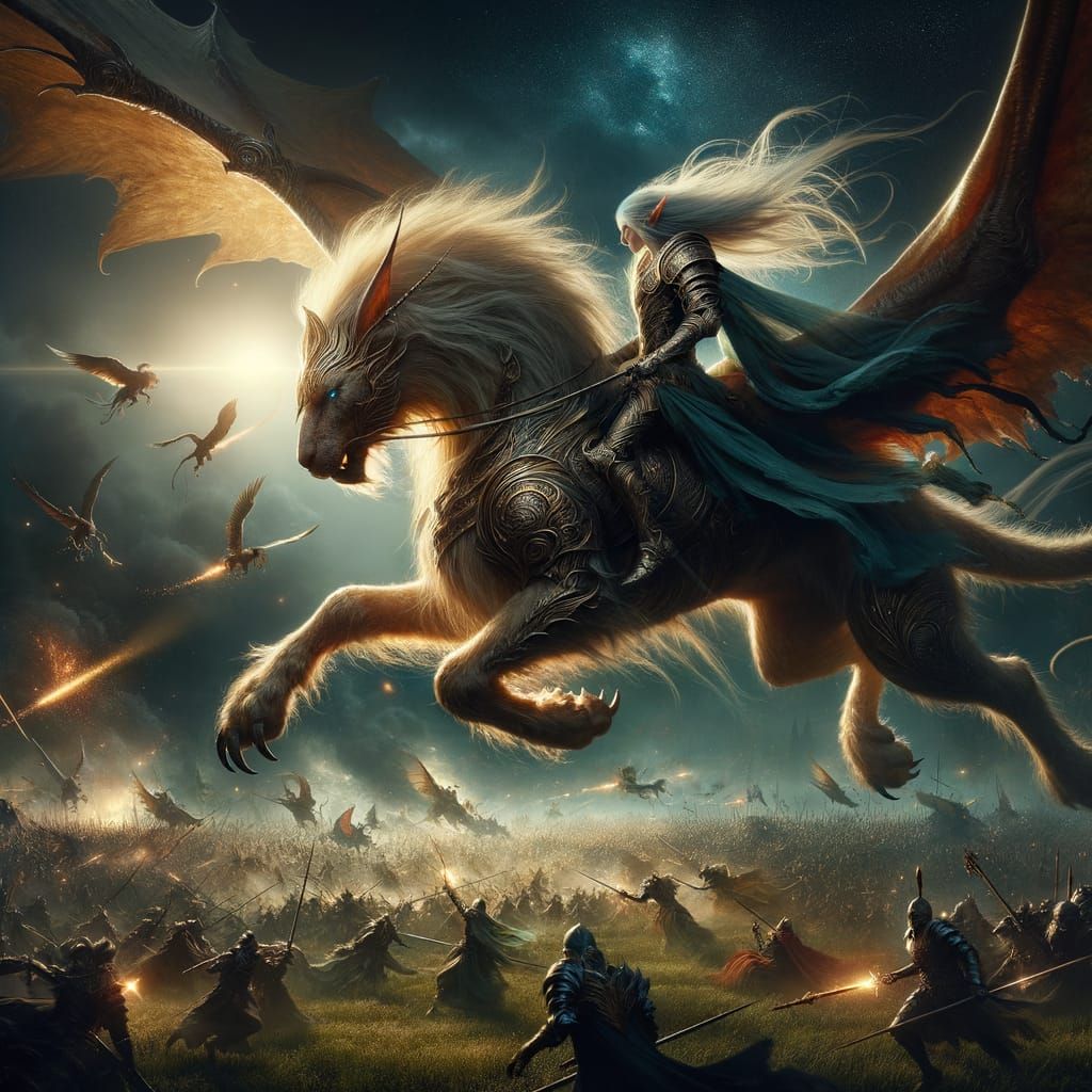 Dark Fantasy Manticore Battle in South Asian Mythology Style