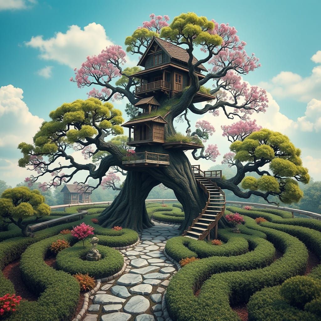 Surreal Treehouse Portal Hides Beautiful Maze in Illusion