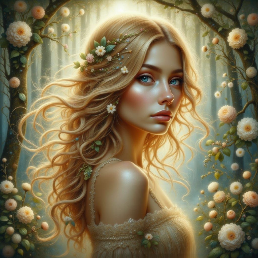 Ethereal Woman in Misty Forest: Fantasy Concept Art