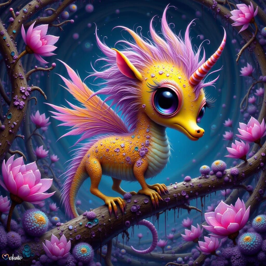 Iridescent Seahorse with Wings in Bioluminescent Cave