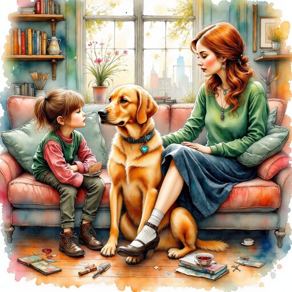 Young Woman in Vibrant Colored Ink Style