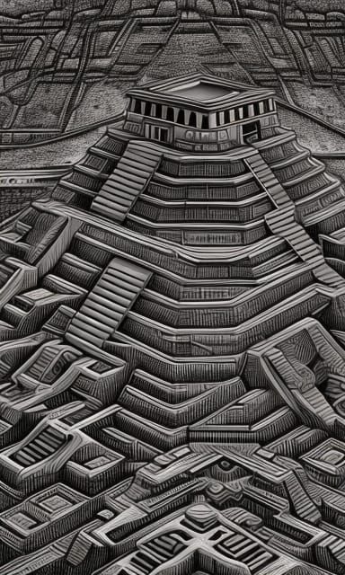 Cyberpunk Teotihuacan in Escher Style with Repeatable Patter...