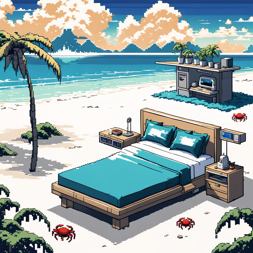 Crab Beach Bedroom in 8-Bit Pixel Art