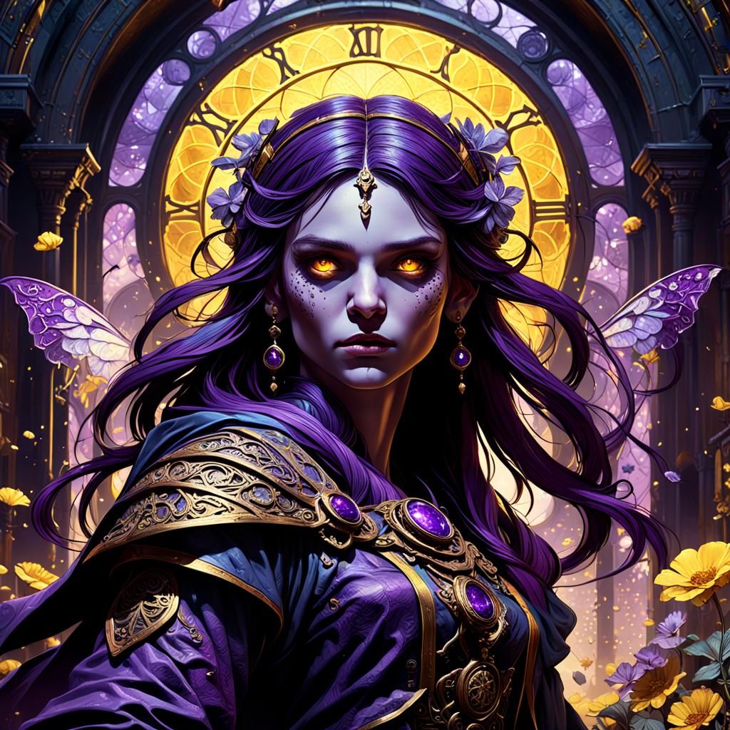 Fantasy Mage Concept Art in Purple and Yellow