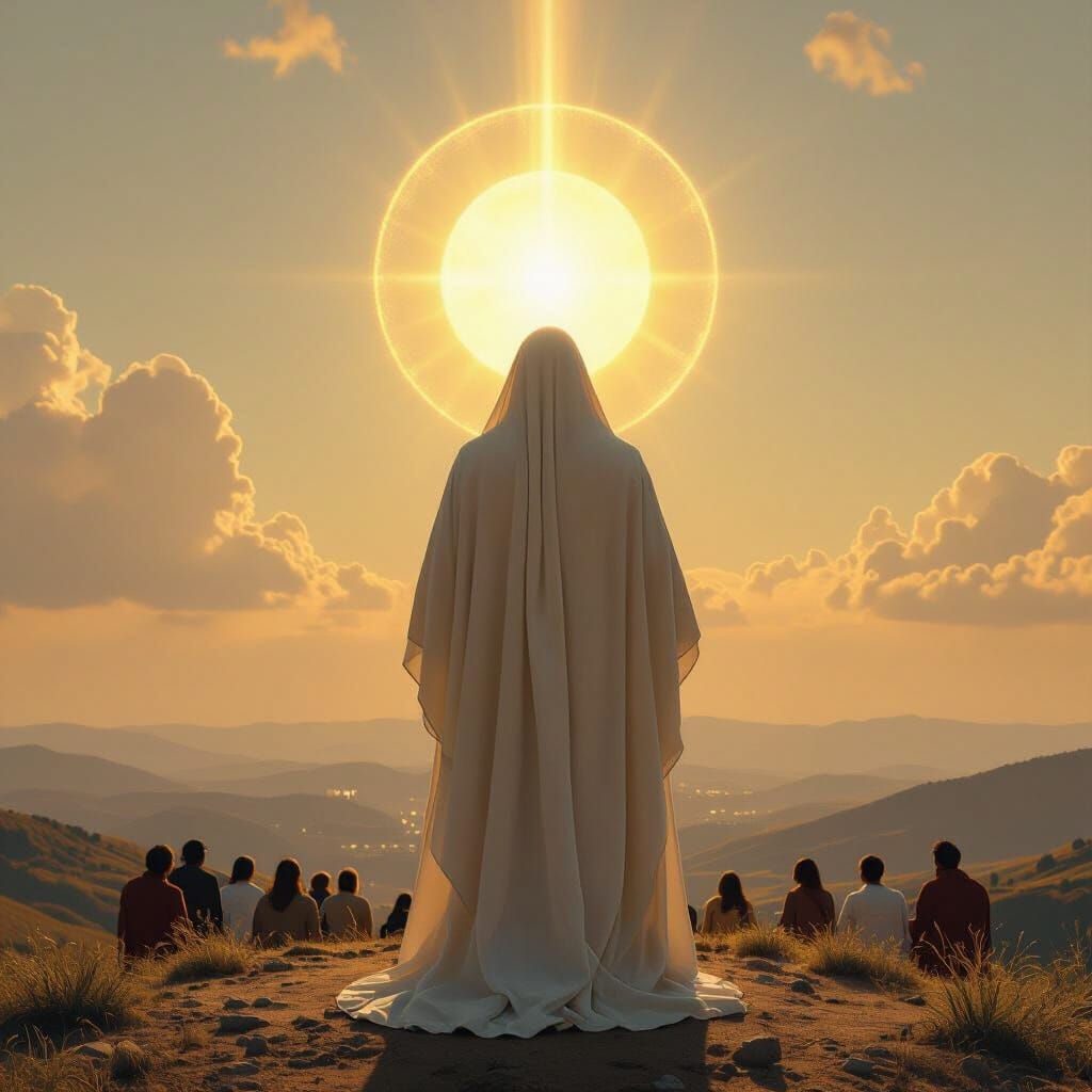 Spiritual Leader Illuminated by Golden Halo and Divine Light