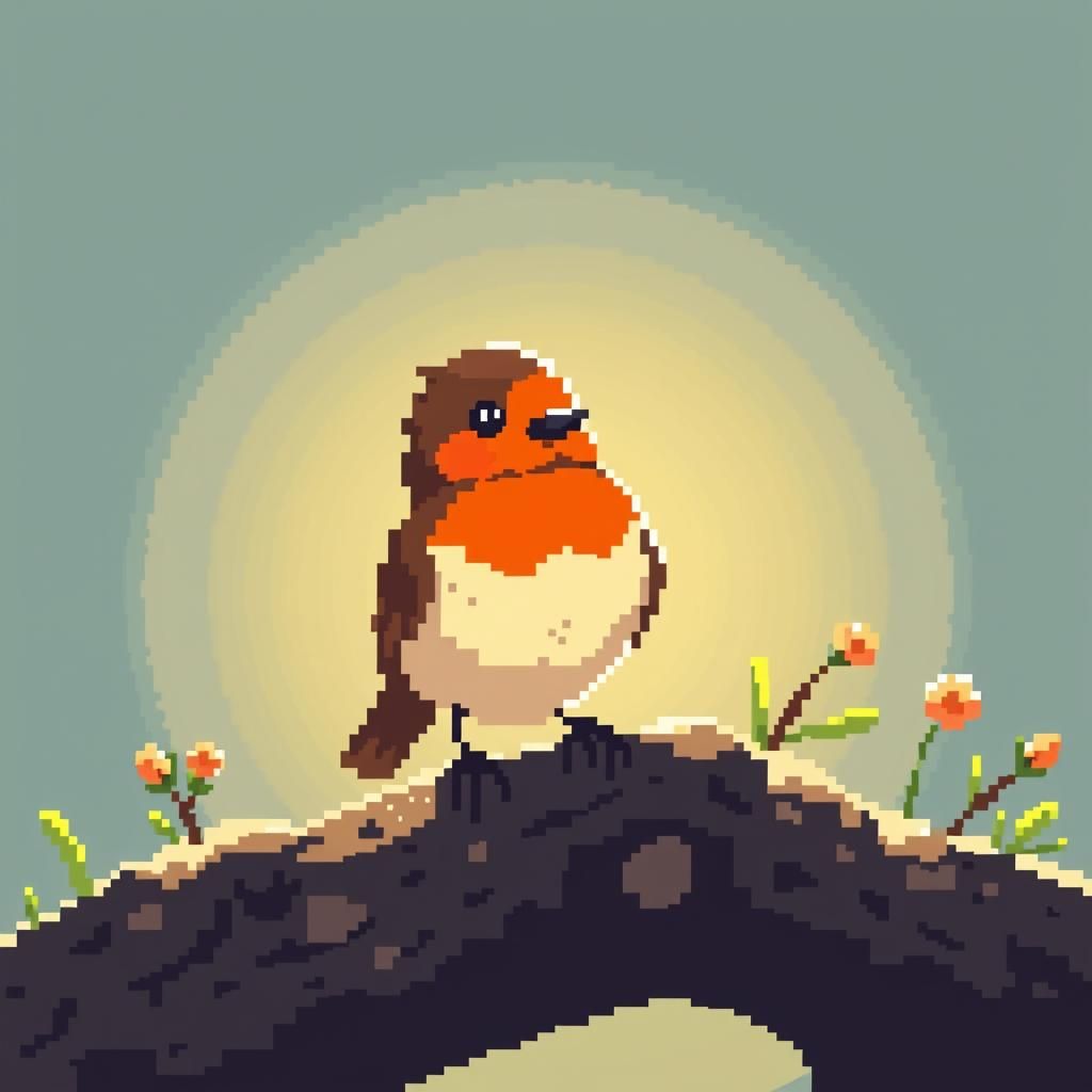 Cute Pixel Art Robin in Sunlight