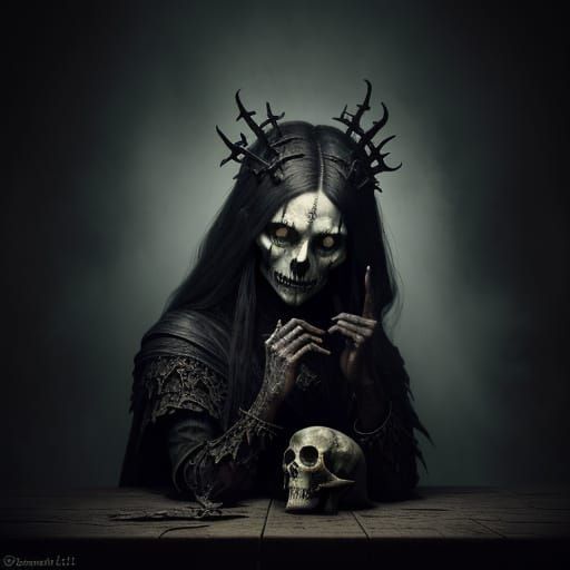 Gothic Witch Skull Art With Ethereal Glow