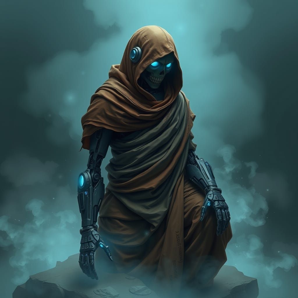 Meditating Robot Monk in Futuristic Style