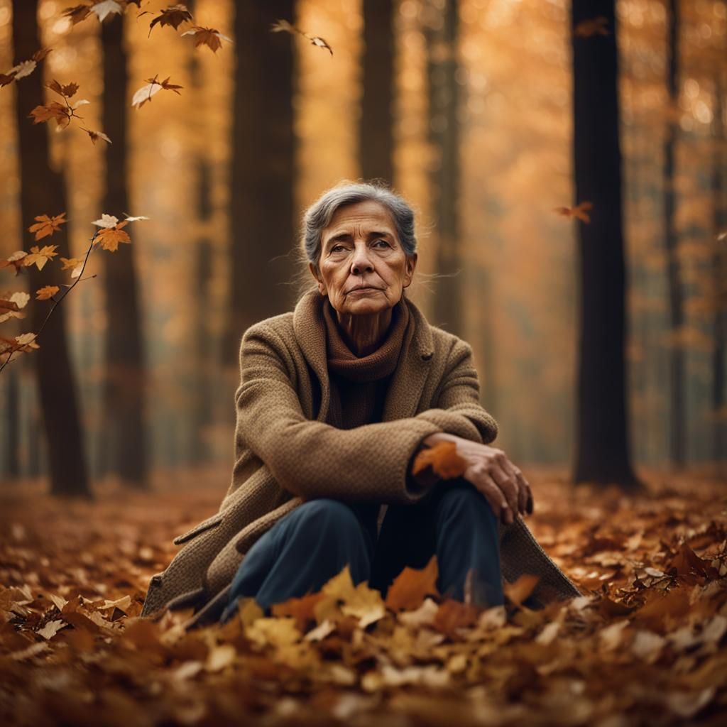 Contemplative Woman in Autumn Forest Portrait