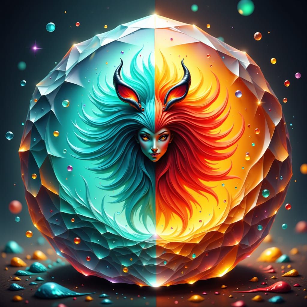 Water and Fire Creatures in Gemstone, Digital Art Style
