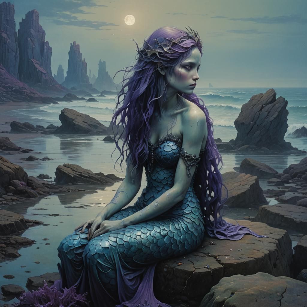 Melancholic Mermaid in Dark Fantasy Style