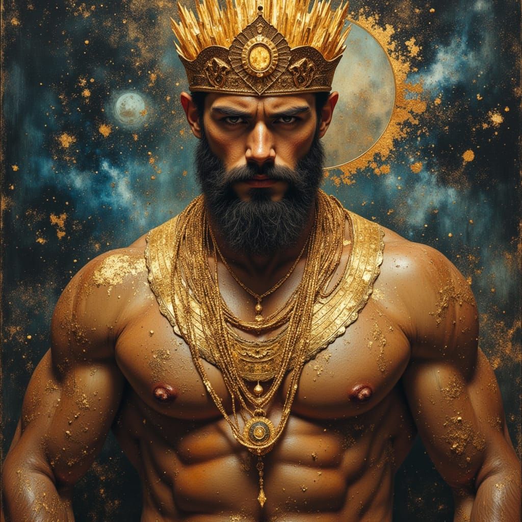 Persian God-King in Divine Oil Painting Style