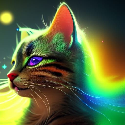 Sparkly Multicolored Kitten: Detailed Fantasy Art