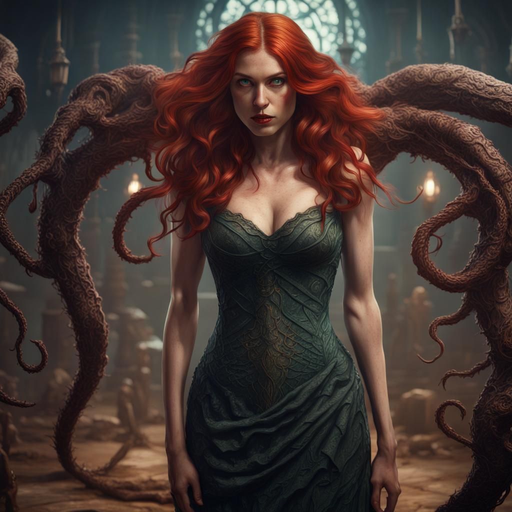 Eldritch Redhead Transformation in Fantasy Art Style