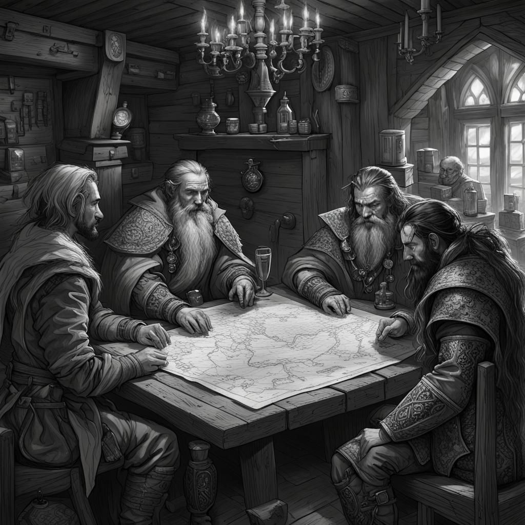 Tavern Decision: Dark Fantasy Drawing in Disciples Style