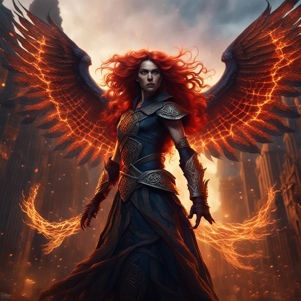 Celtic Fire-Dancer with Wings in Fantasy Art Style