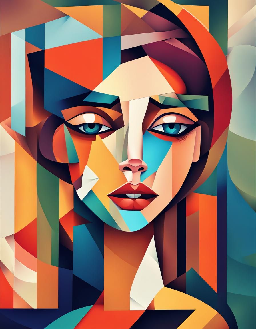 Cubist Girl Portrait in Geometric Fauvism Style
