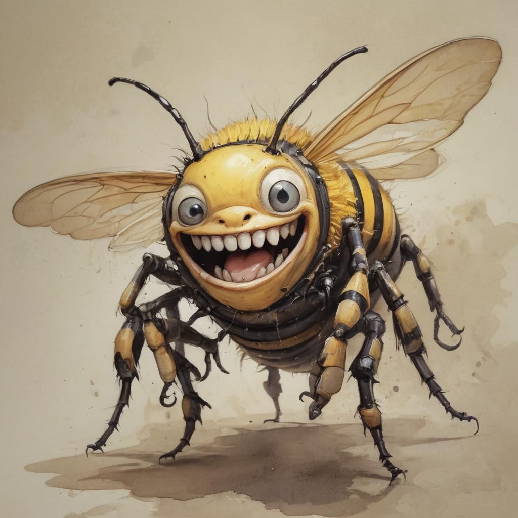 Cute Anime Bee Laughing in Tim Burton Style