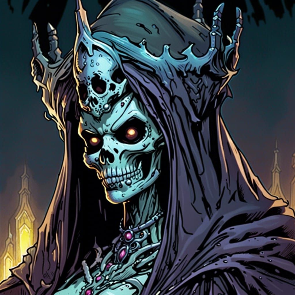 Undead Lich Smirking in Comic Book Art Style