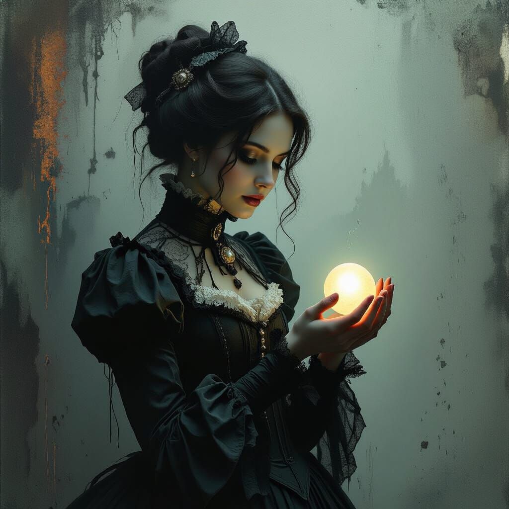 Eerie Victorian Woman with Pearl in Grunge Style
