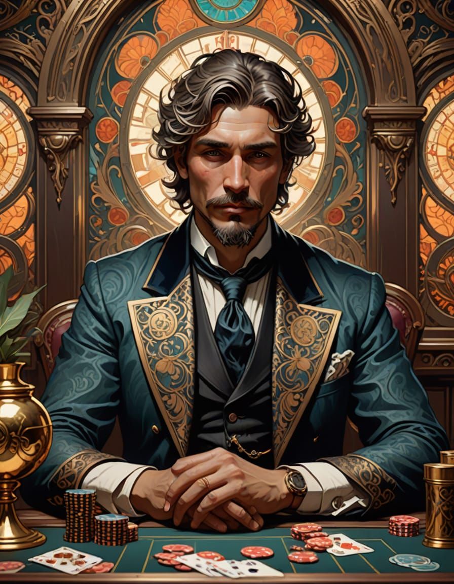 Glamorous Riverboat Gambler in 1870s San Francisco Art Nouve...