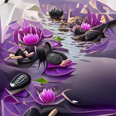 Purple Lotus in a Sea of Black: Digital Art