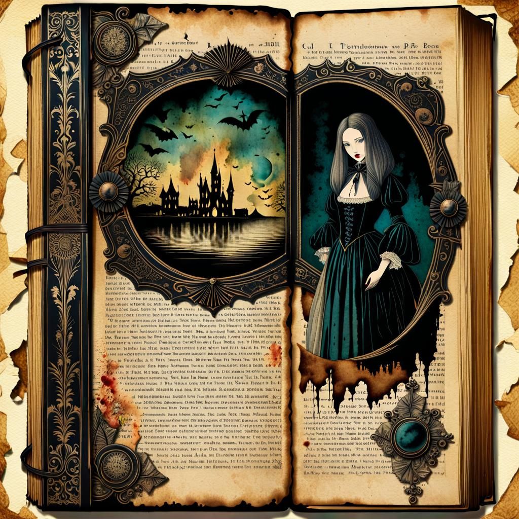 Intricate Gothic Horror Illustrations on Ancient Page