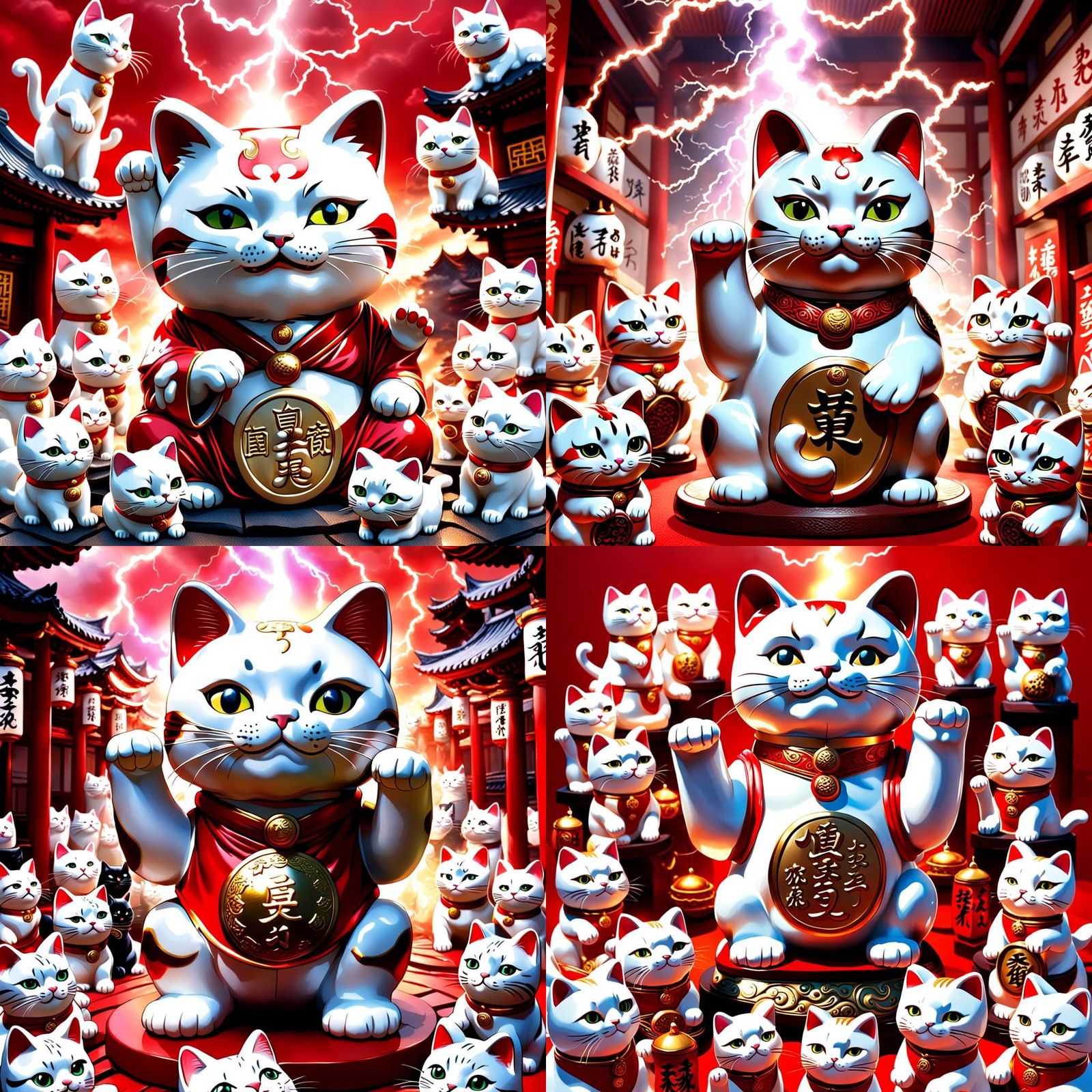 Maneki Neko God Worshipped by Cats with Lightning