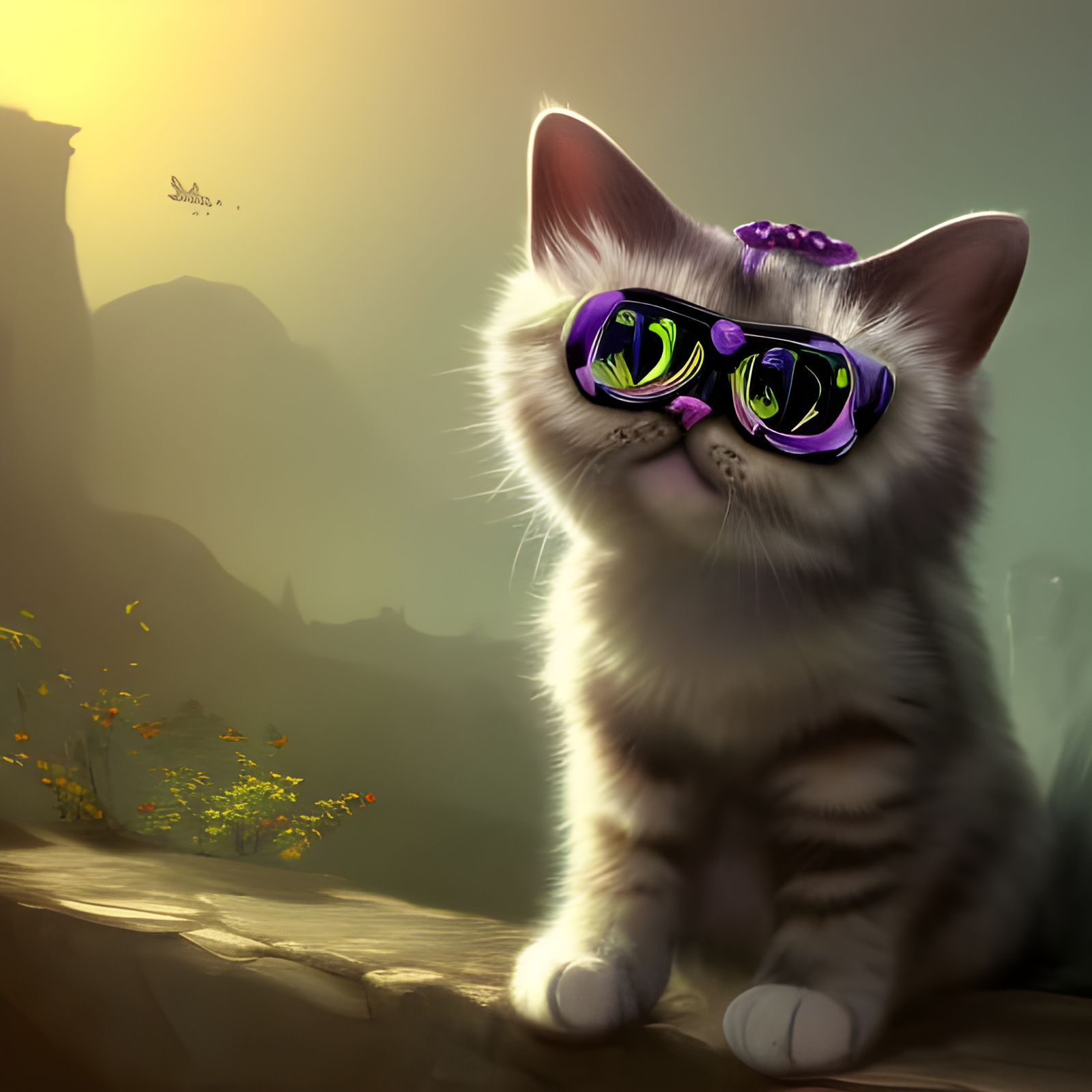 Cute Cat in Sunglasses: Detailed Fantasy Art