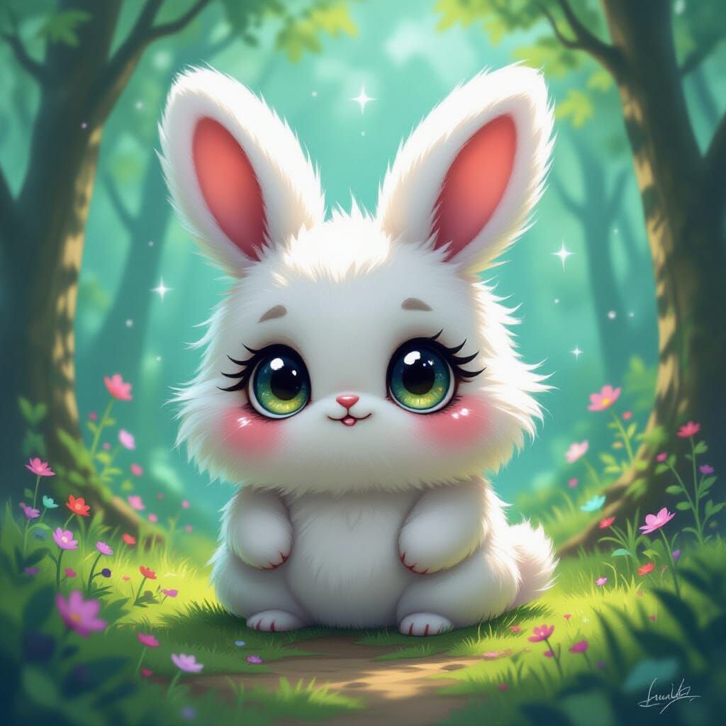 Whimsical Fluffy Creature in Enchanted Forest